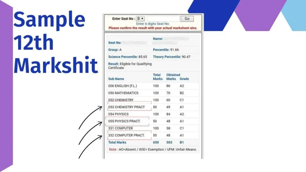 Sample 12th Science GSEB Practical Exam Marks Distribution